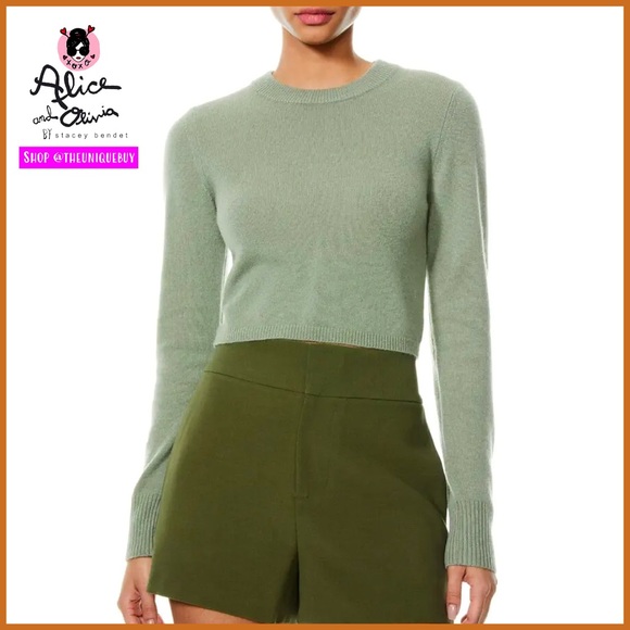 Alice + Olivia Sweaters - Alice + Olivia Luna Wool Blend Sage Green Cropped Pullover Sweater Top